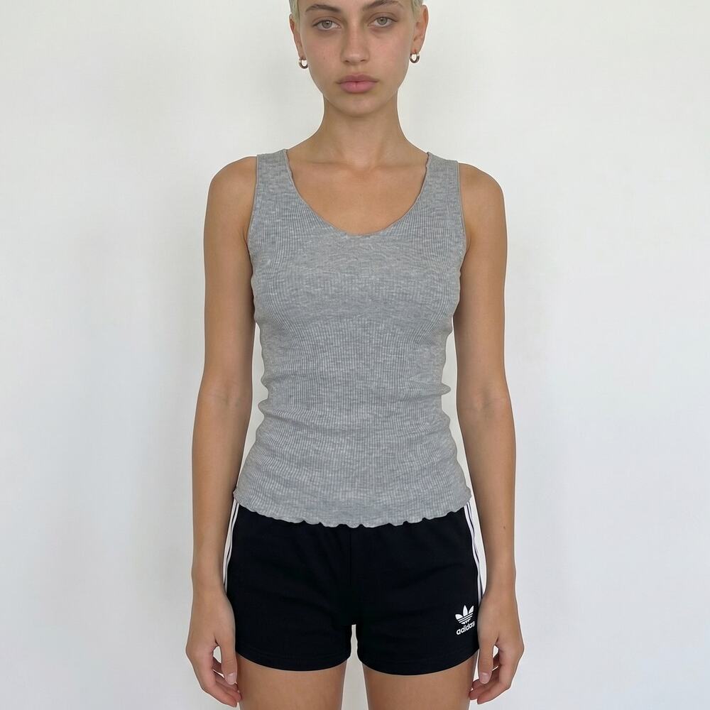 Vintage Italian grey ribbed scallop-hem tank (Medium)